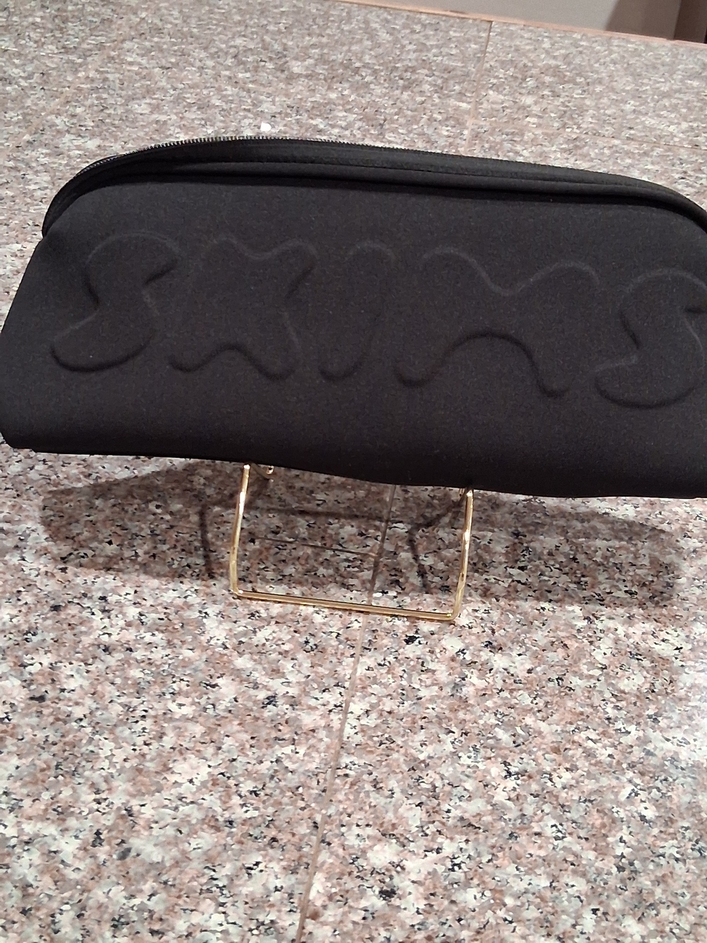 SKIMS Black Embossed Cosmetic Pouch - Zip Closure NEW CONDITION